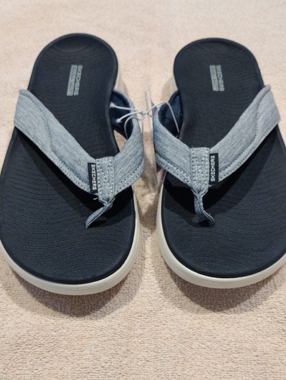 Skechers Black Navy Gray Comfort Flip Flops  NEW With Tags
